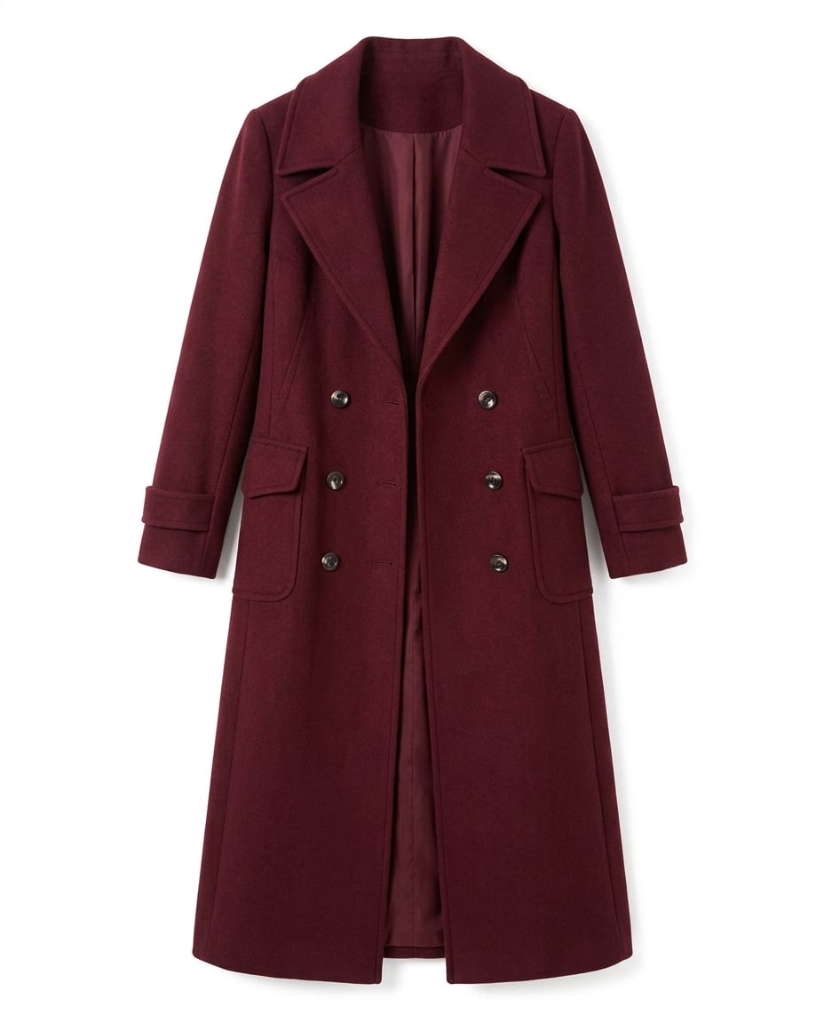 Zara | Classic Burgundy Long Tailored Wool Coat for Winter - flat lay