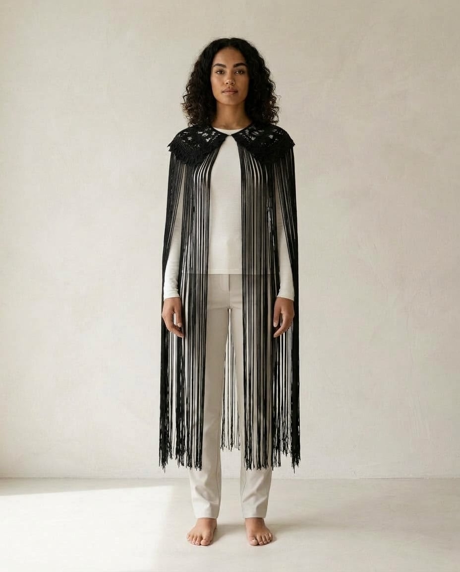 Zara | Elegant Crochet Cape for Autumn/Winter — front | Maison Perigee