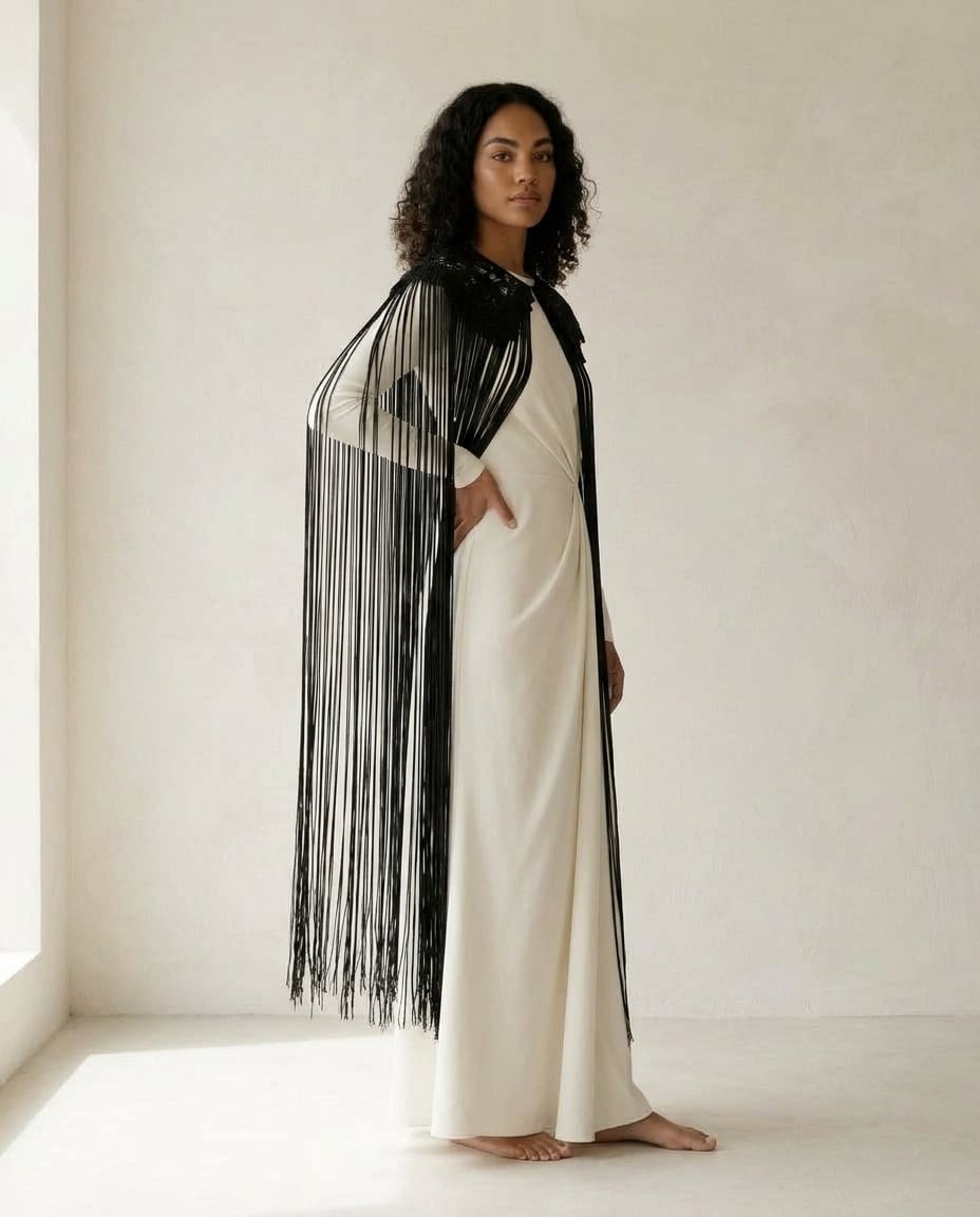 Zara | Elegant Crochet Cape for Autumn/Winter — side | Maison Perigee