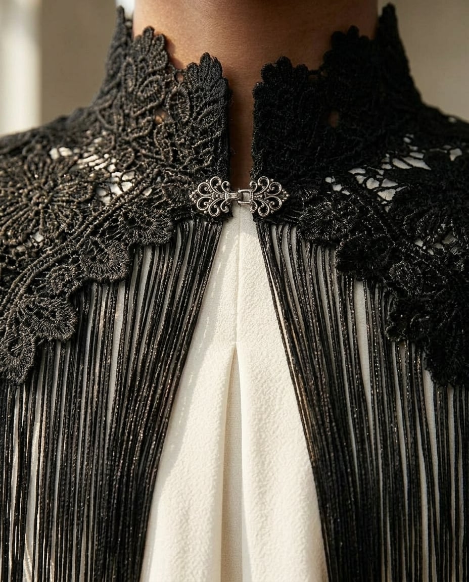 Zara | Elegant Crochet Cape for Autumn/Winter — detail | Maison Perigee