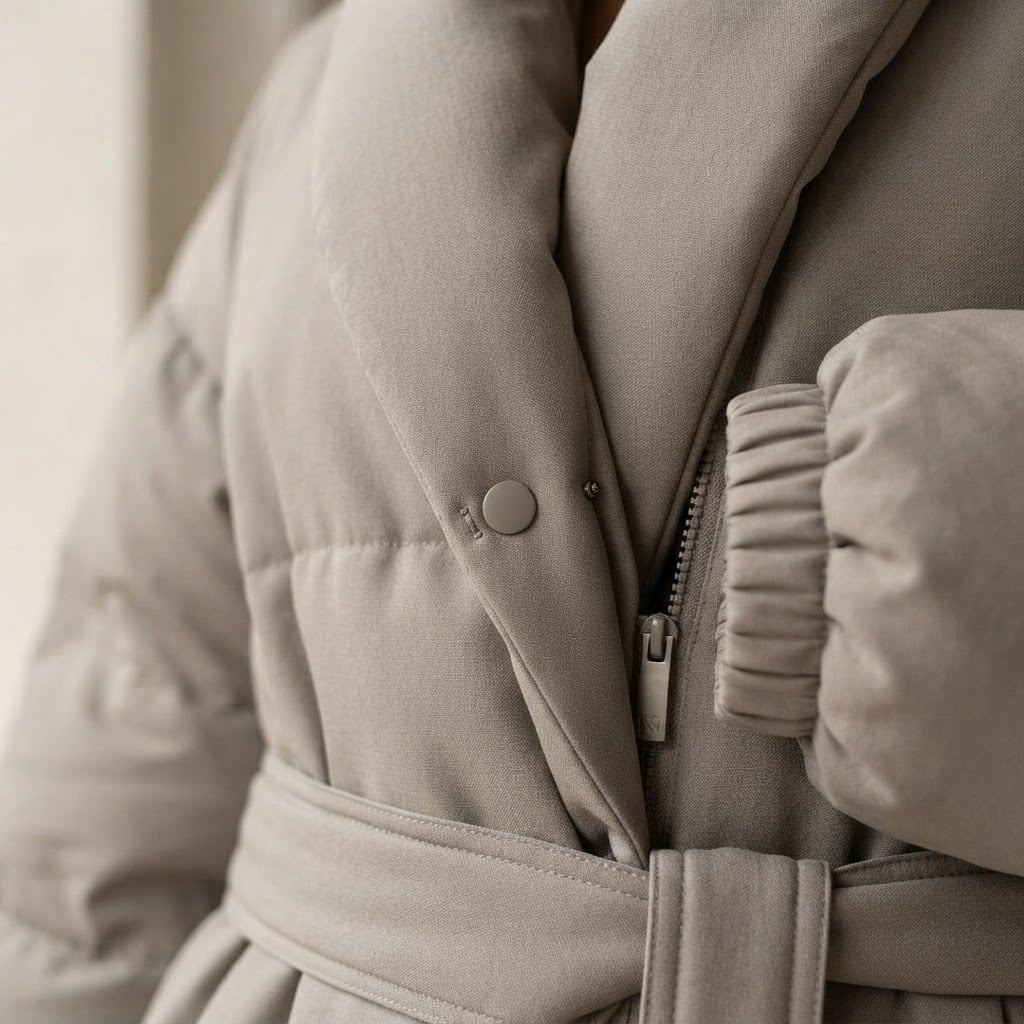 Zara | Elegant Puffer Jacket for Winter - Detail Close-Up