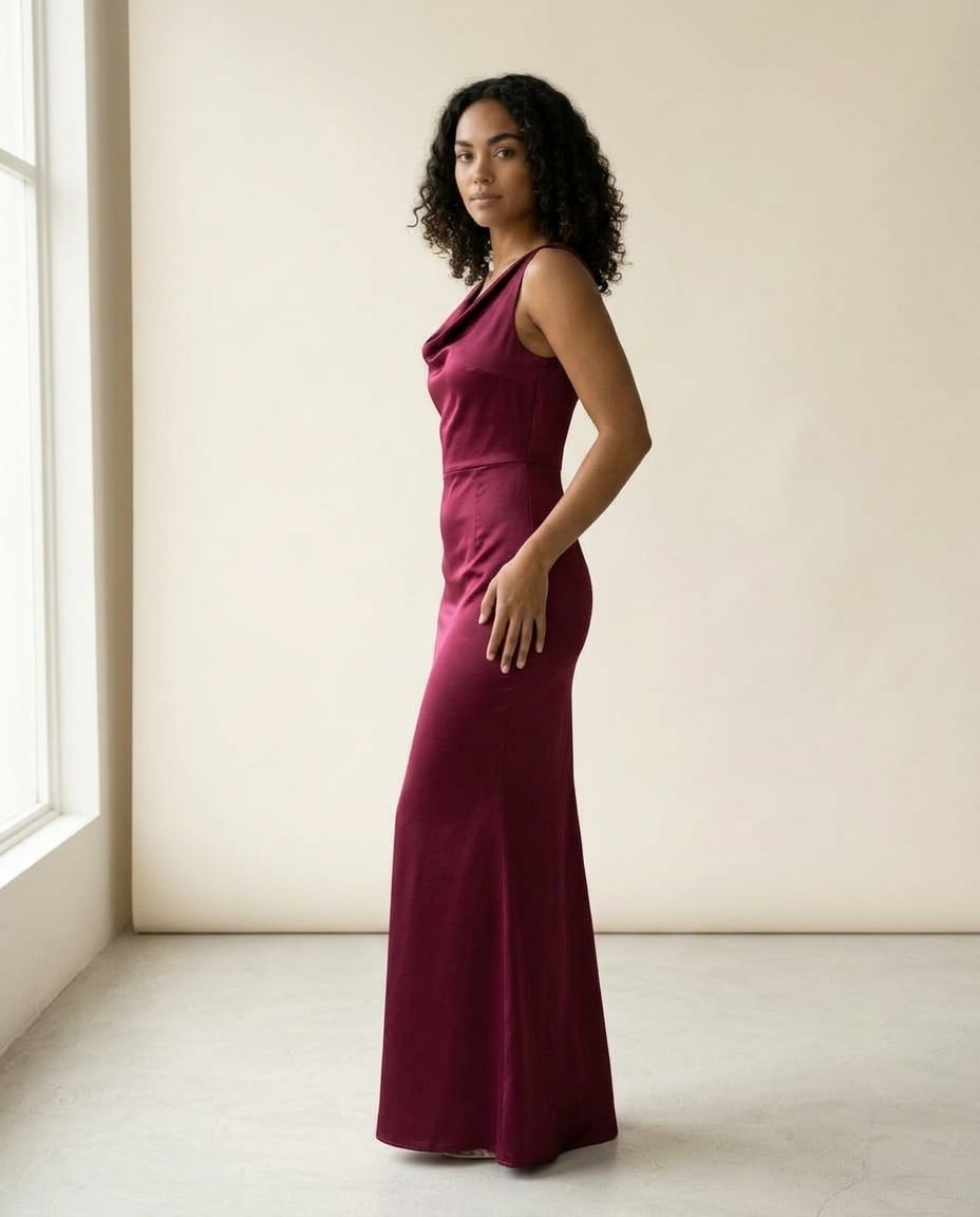 Zara | Elegant Satin Dress for Autumn/Winter — side | Maison Perigee