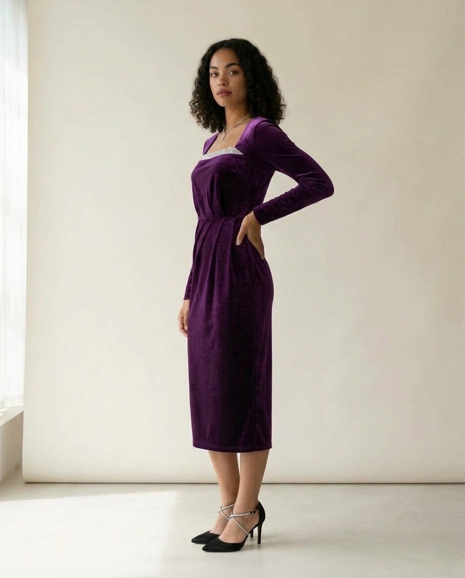 Zara | Elegant Velvet Dress for Autumn/Winter — side | Maison Perigee