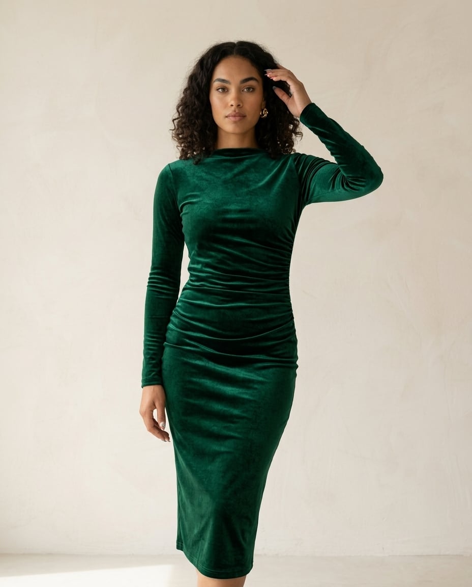 Zara | Elegant Velvet Midi Dress for Autumn/Winter — front | Maison Perigee