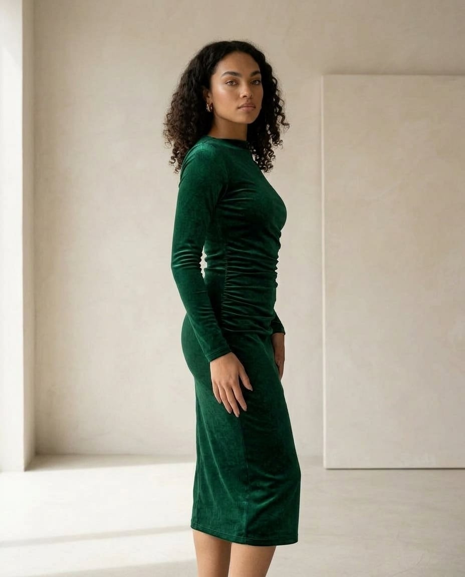Zara | Elegant Velvet Midi Dress for Autumn/Winter — side | Maison Perigee