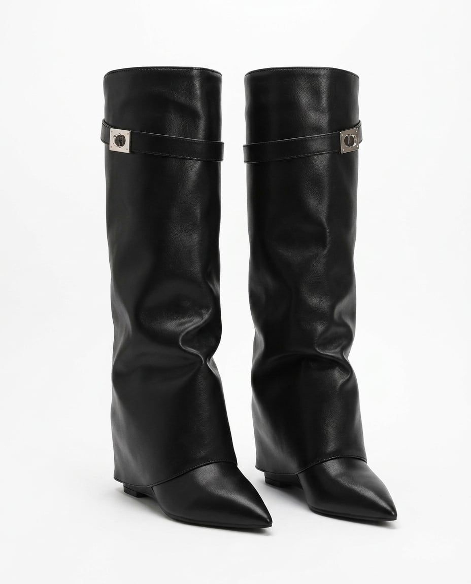 Black knee-high boots product photo, white background | Maison Perigee — product